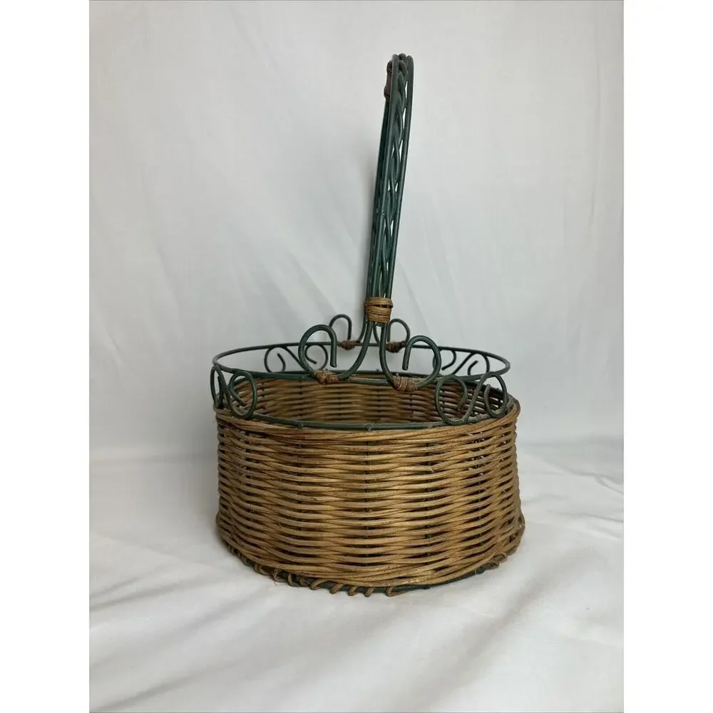 Vintage Wicker Backer With Green Metalwork 9.4x15.5”